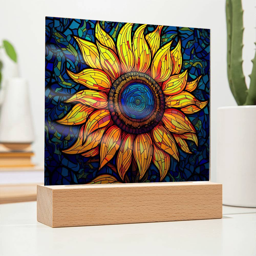 Sunflower Stained Glass Style Acrylic Square Plaque
