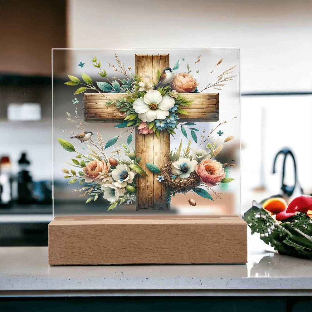 Floral Wooden Cross Plaque