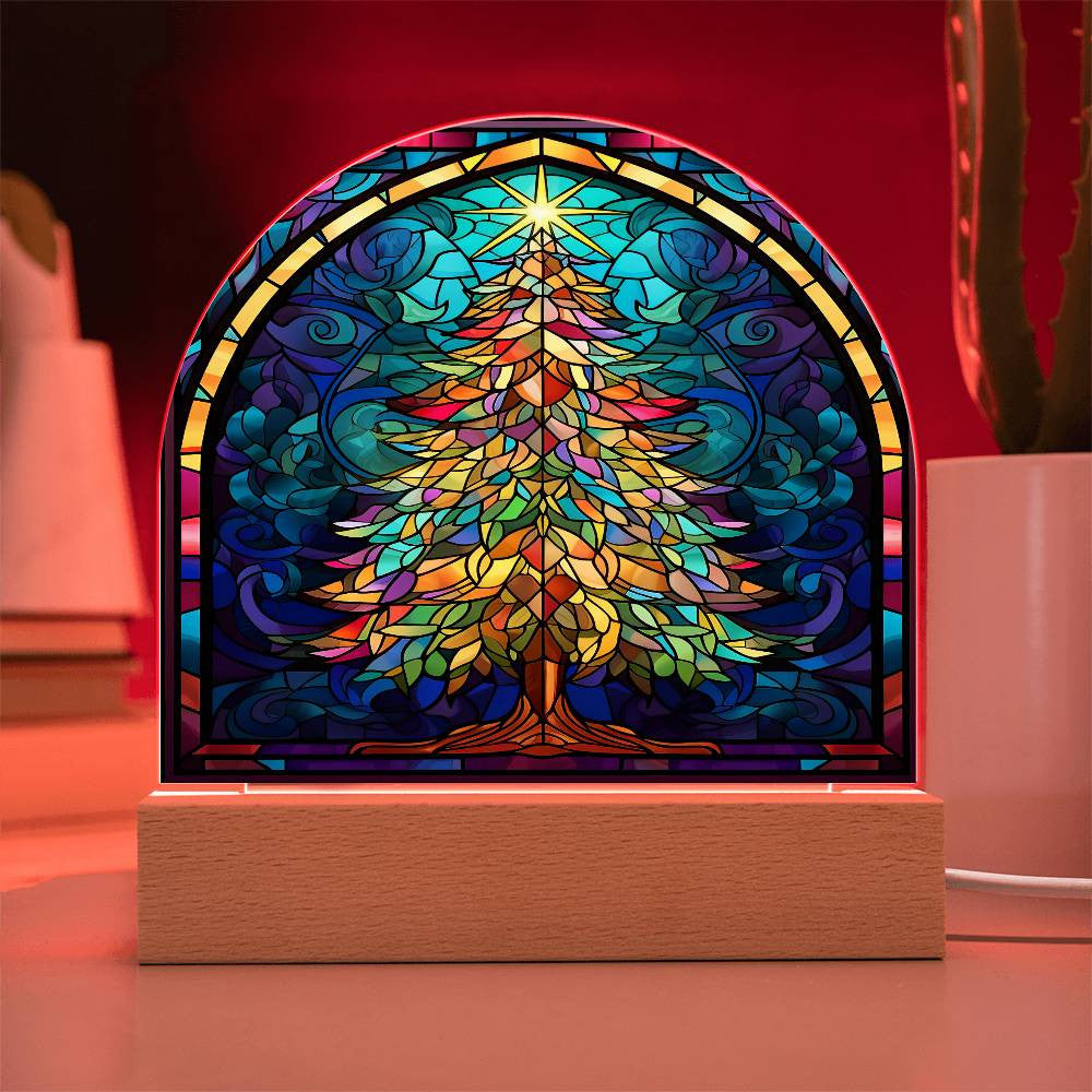 Christmas Tree Stained Glass Style Acrylic Dome Plaque