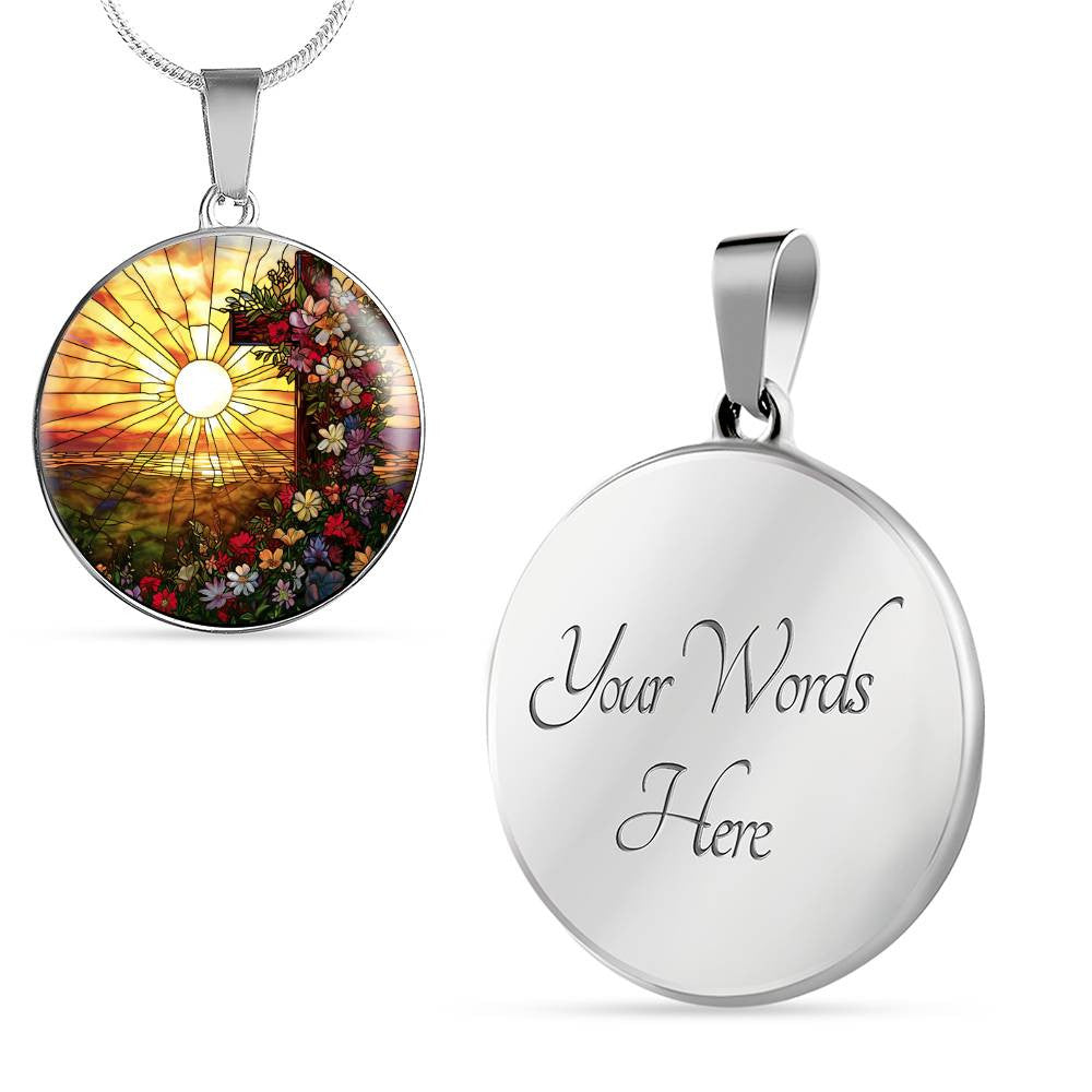 Modern Stained Glass Look Orthodox Cross Necklace
