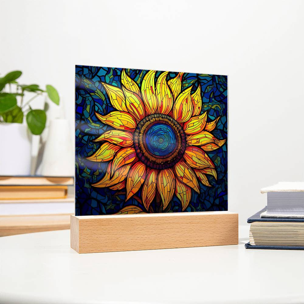 Sunflower Stained Glass Style Acrylic Square Plaque
