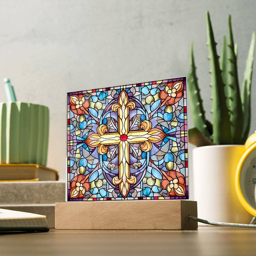 Stained Glass Cross Plaque
