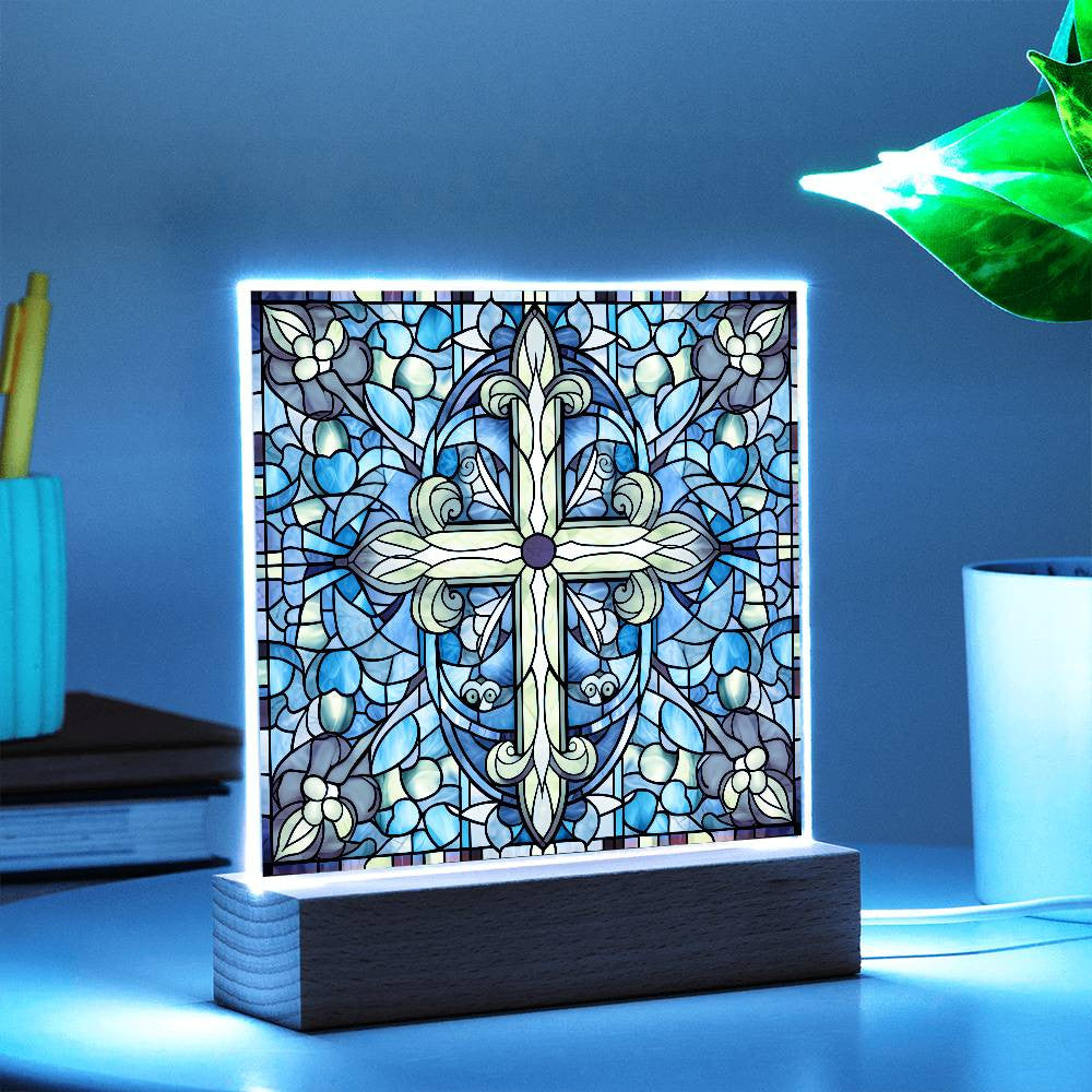 Stained Glass Cross Plaque