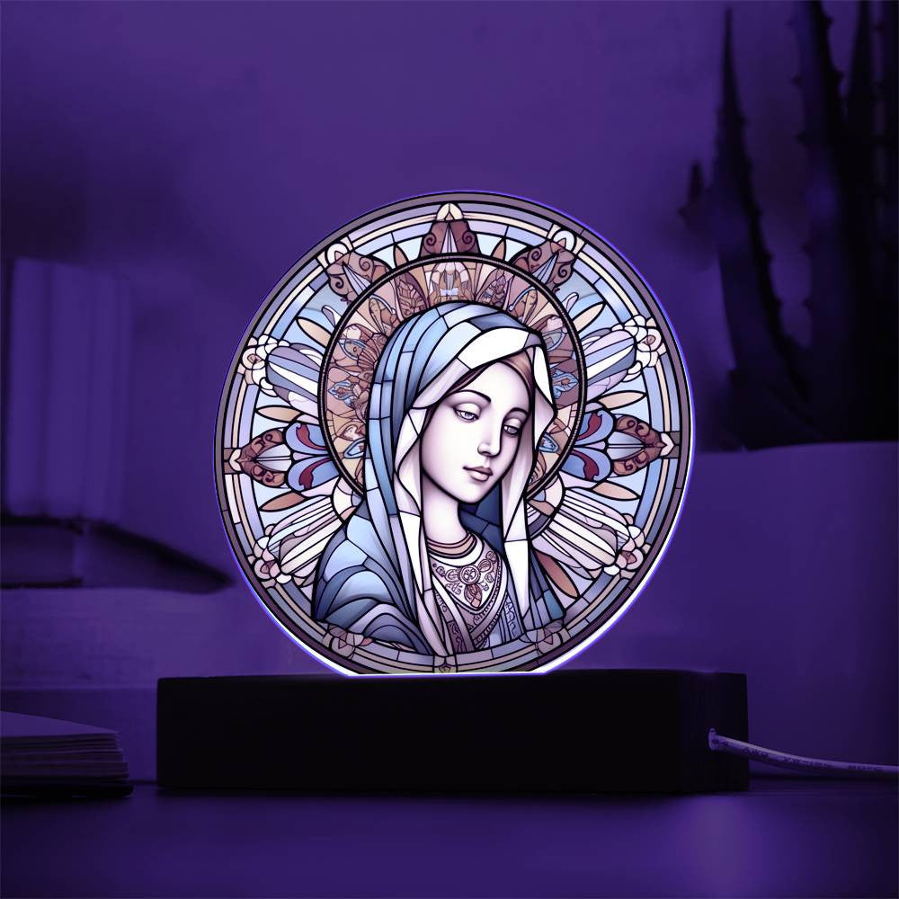 Blessed Virgin Mary Stained Glass Style Plaque