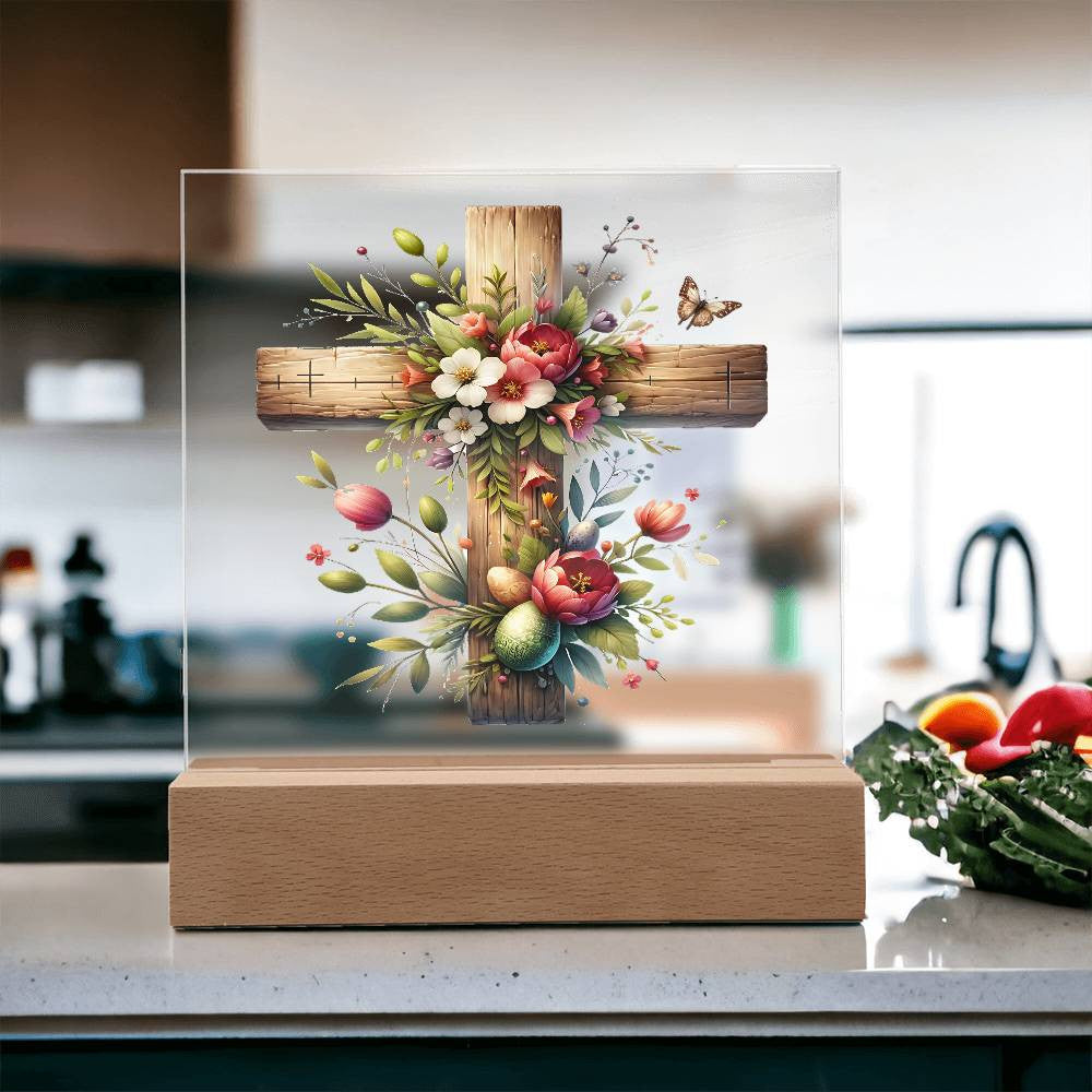 Wooden Cross Easter Plaque