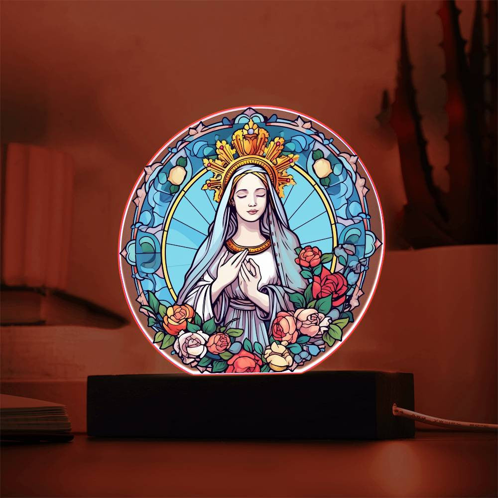 Blessed Virgin Mary Modern Stained Glass Style Plaque