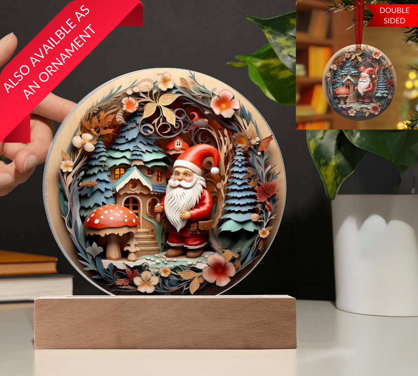 3D Santa Gnome Plaque and Ornament