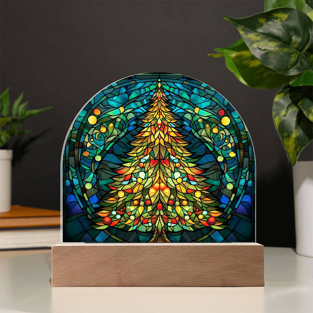 Christmas Tree Stained Glass Style Acrylic Dome Plaque