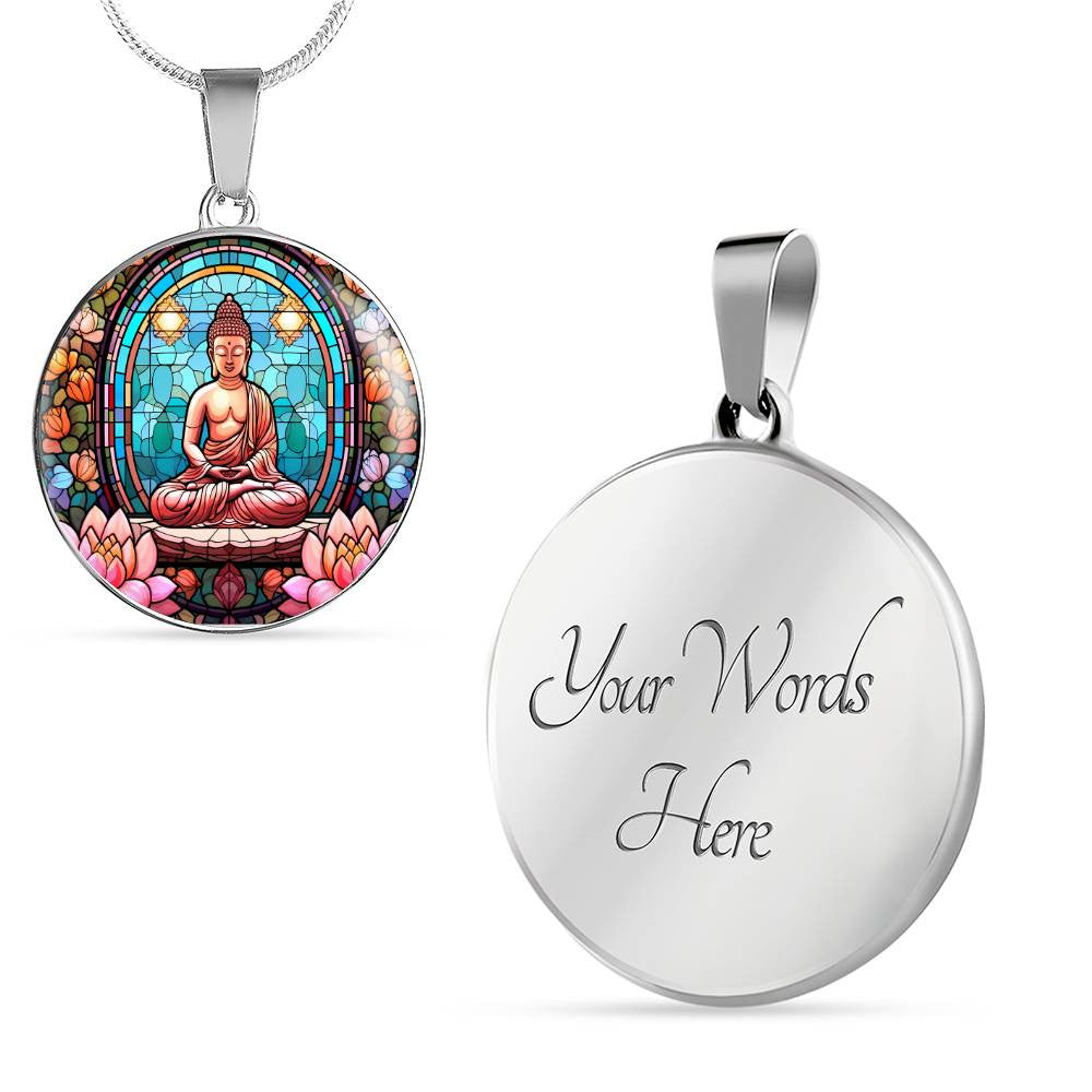 Personalized Buddha Stained Glass Style Pendant Necklace