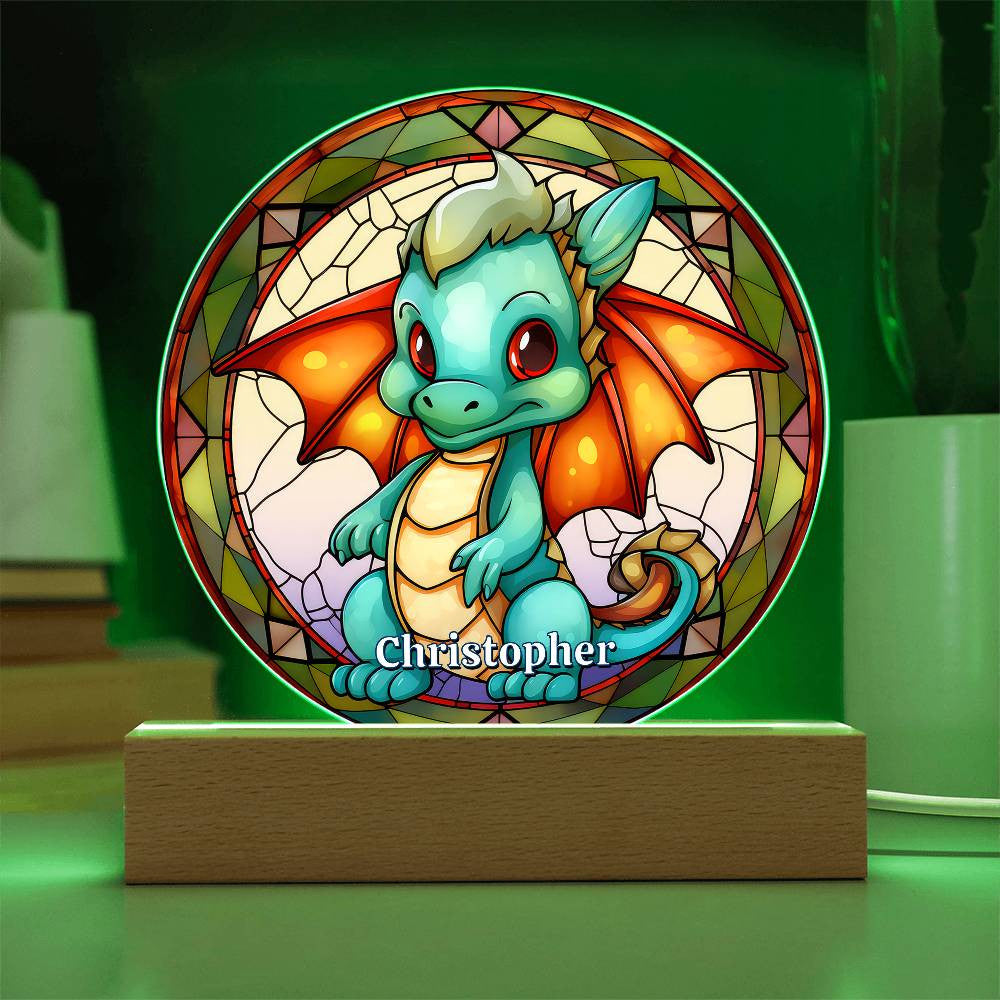 Baby Dragon Stained Glass Style Plaque and Night Light