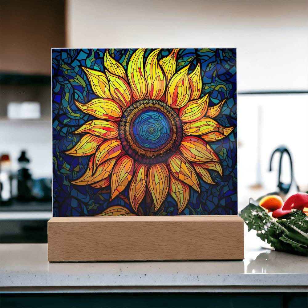 Sunflower Stained Glass Style Acrylic Square Plaque