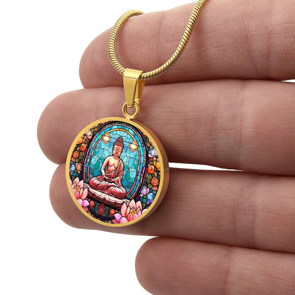 Personalized Buddha Stained Glass Style Pendant Necklace