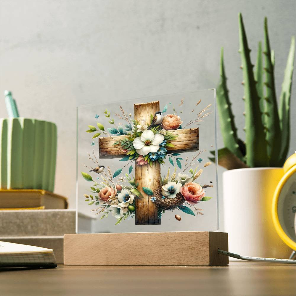 Floral Wooden Cross Plaque