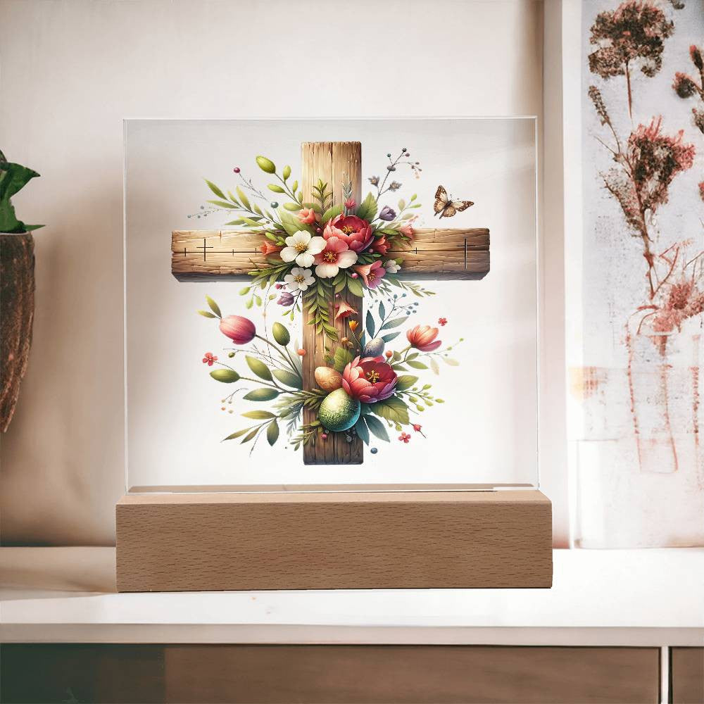 Wooden Cross Easter Plaque