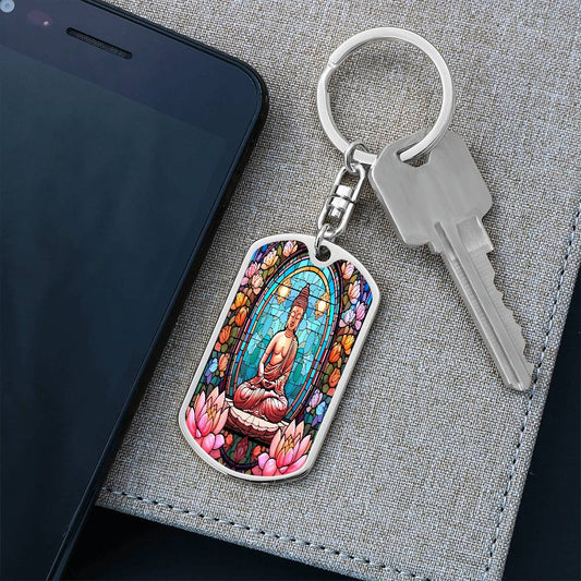 Buddha Dog Tag with Swivel Keychain
