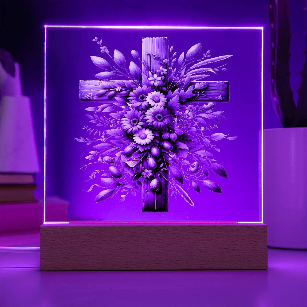 Wooden Cross Floral Acrylic Plaque