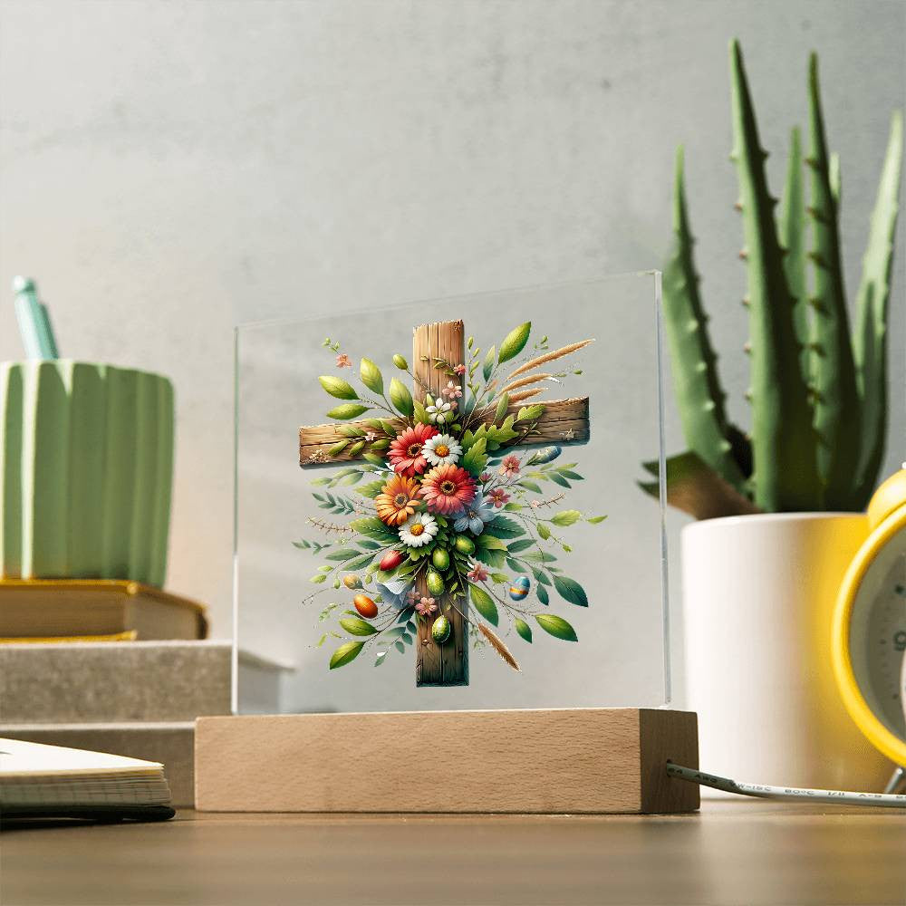 Wooden Cross Floral Acrylic Plaque