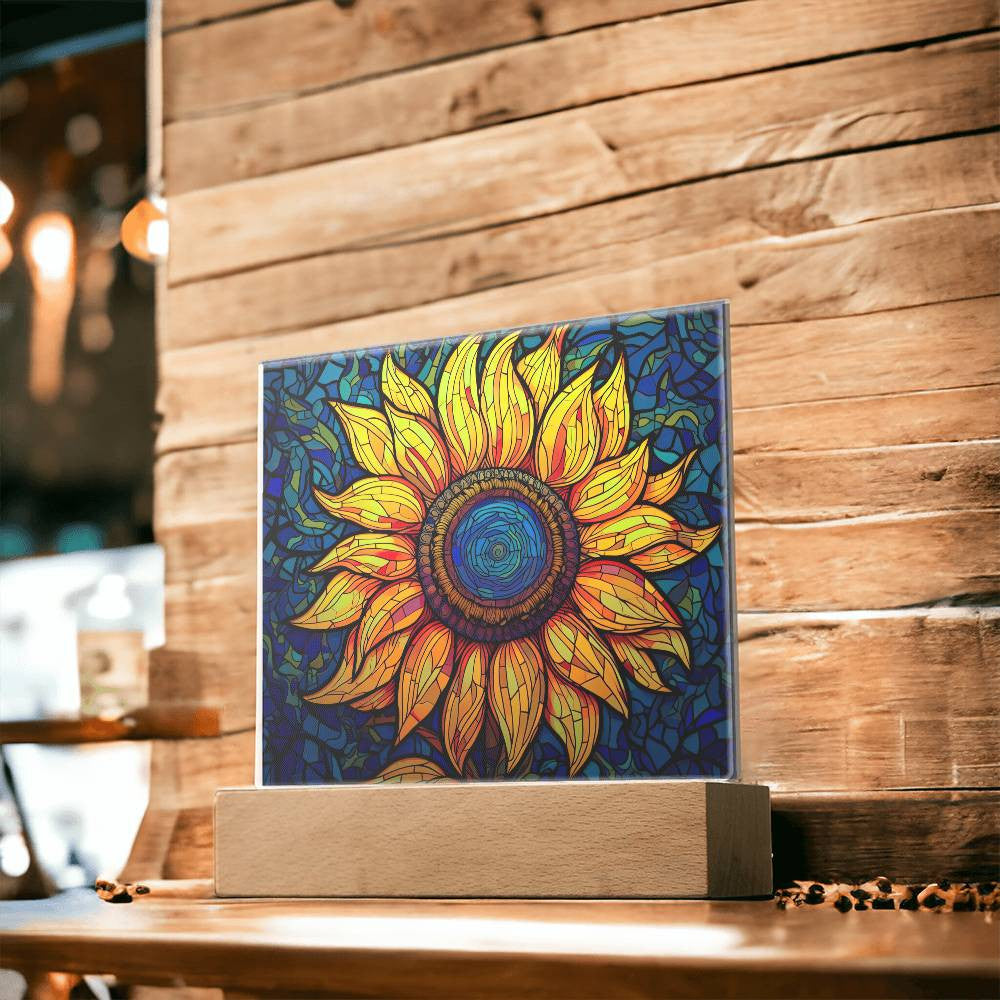 Sunflower Stained Glass Style Acrylic Square Plaque