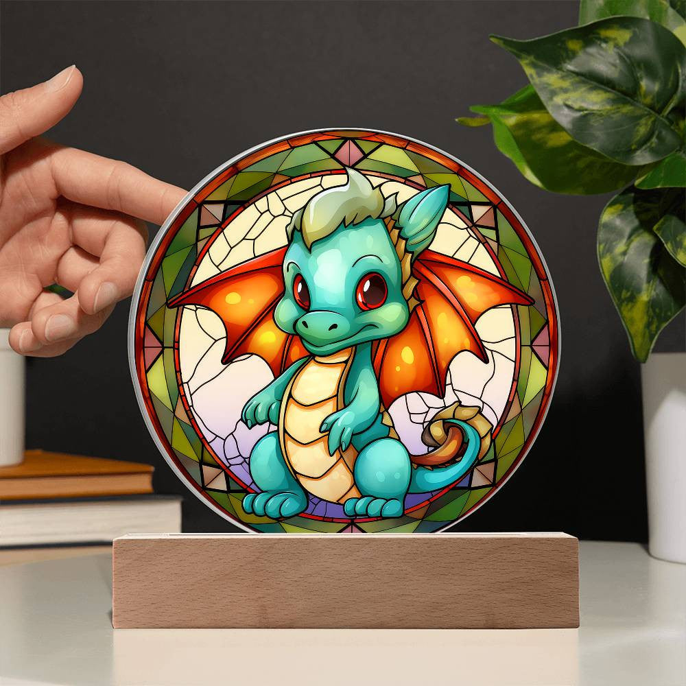 Baby Dragon Stained Glass Style Plaque and Night Light