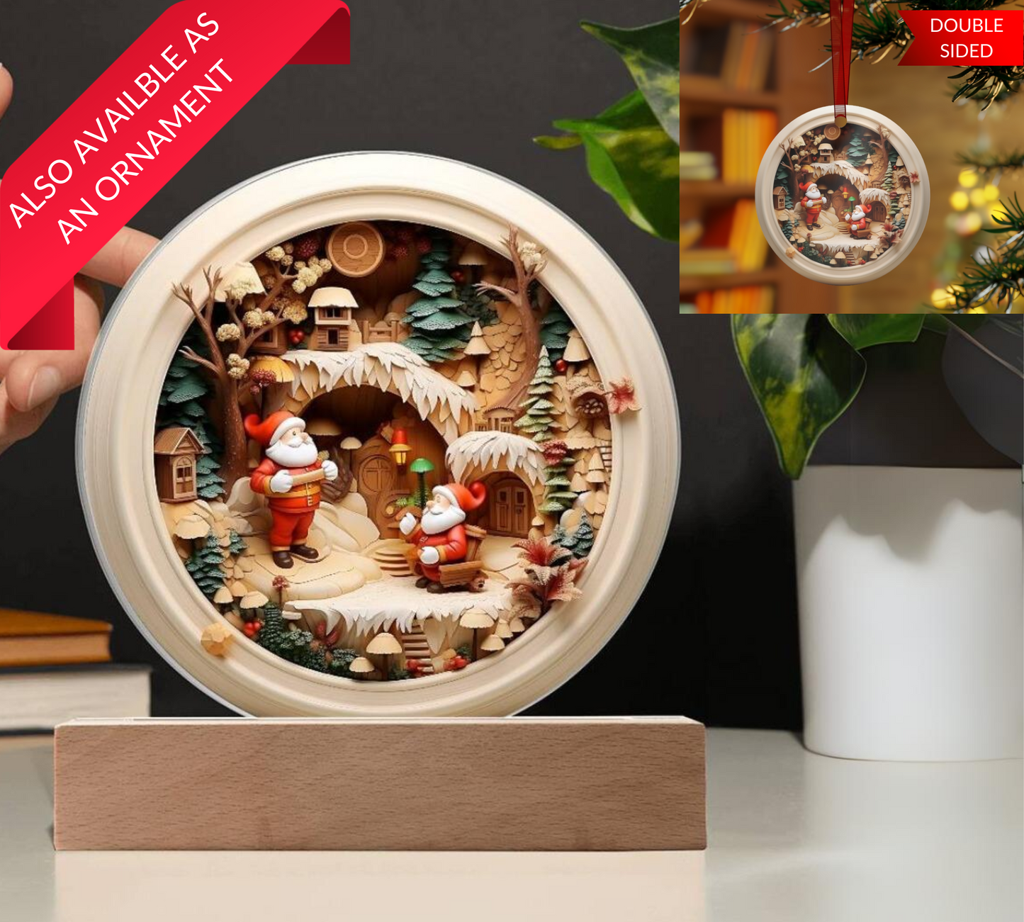 3D Christmas Gnomes Plaque and Ornament