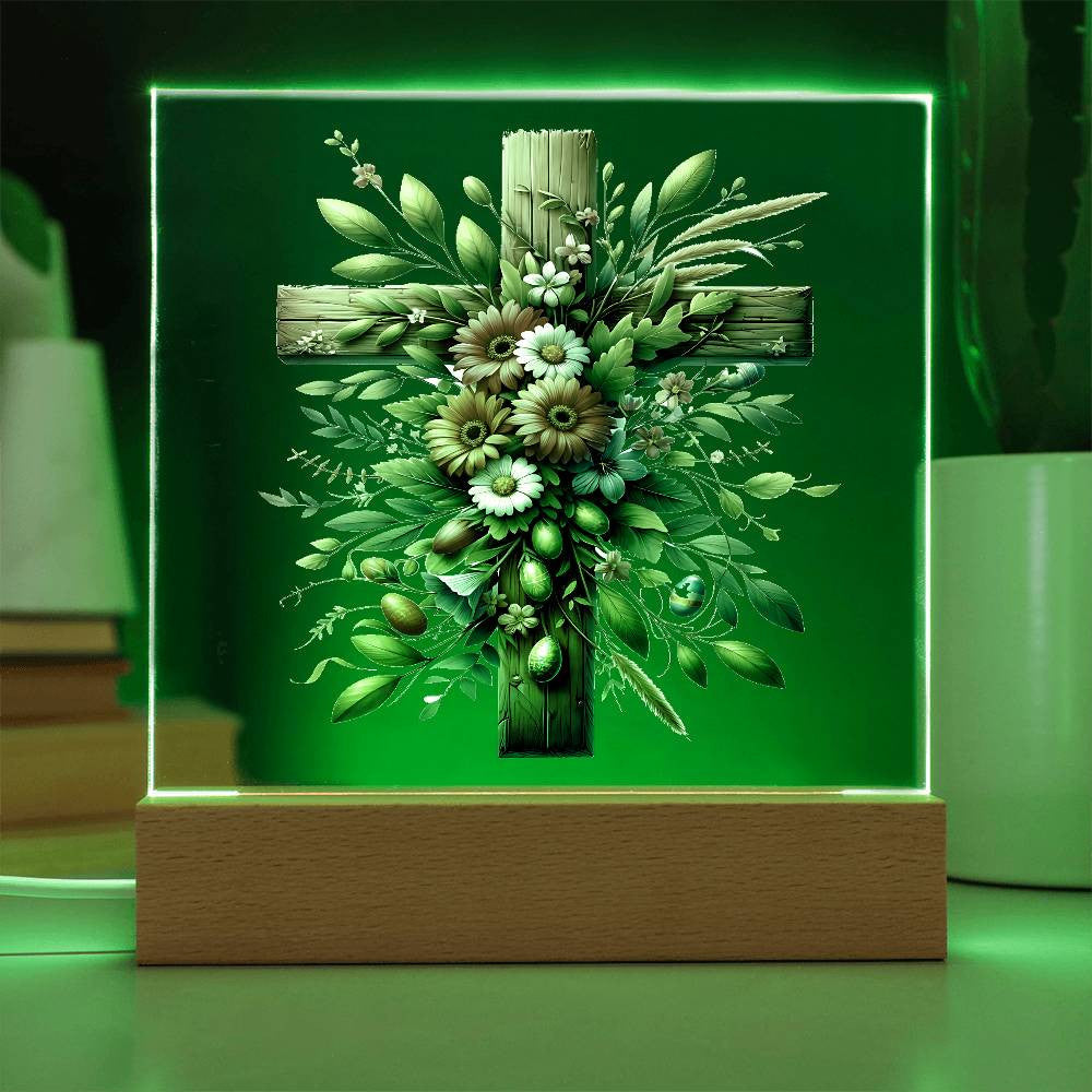 Wooden Cross Floral Acrylic Plaque