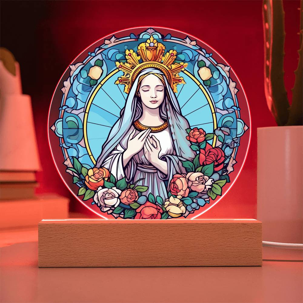 Blessed Virgin Mary Modern Stained Glass Style Plaque