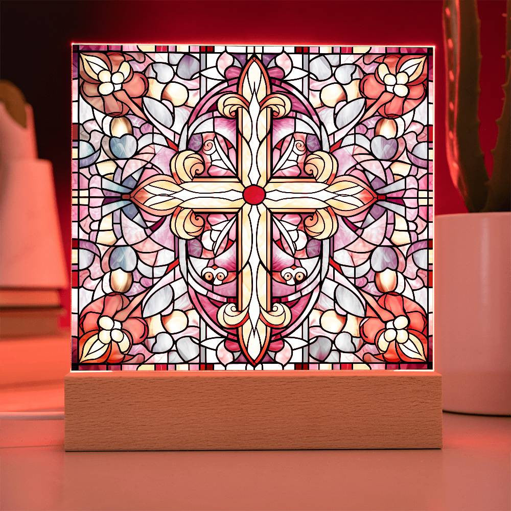 Stained Glass Style Cross Plaque