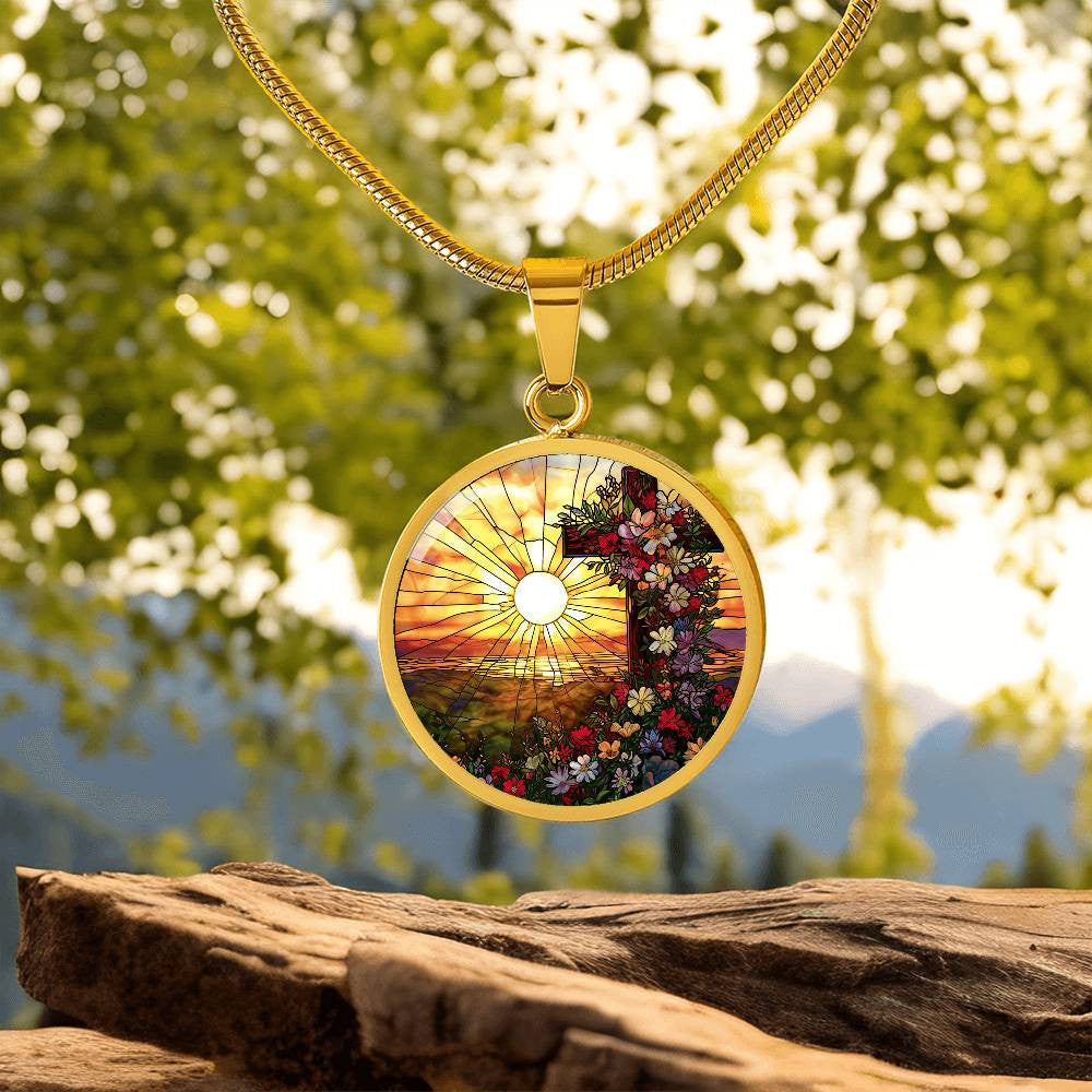 Modern Stained Glass Look Orthodox Cross Necklace
