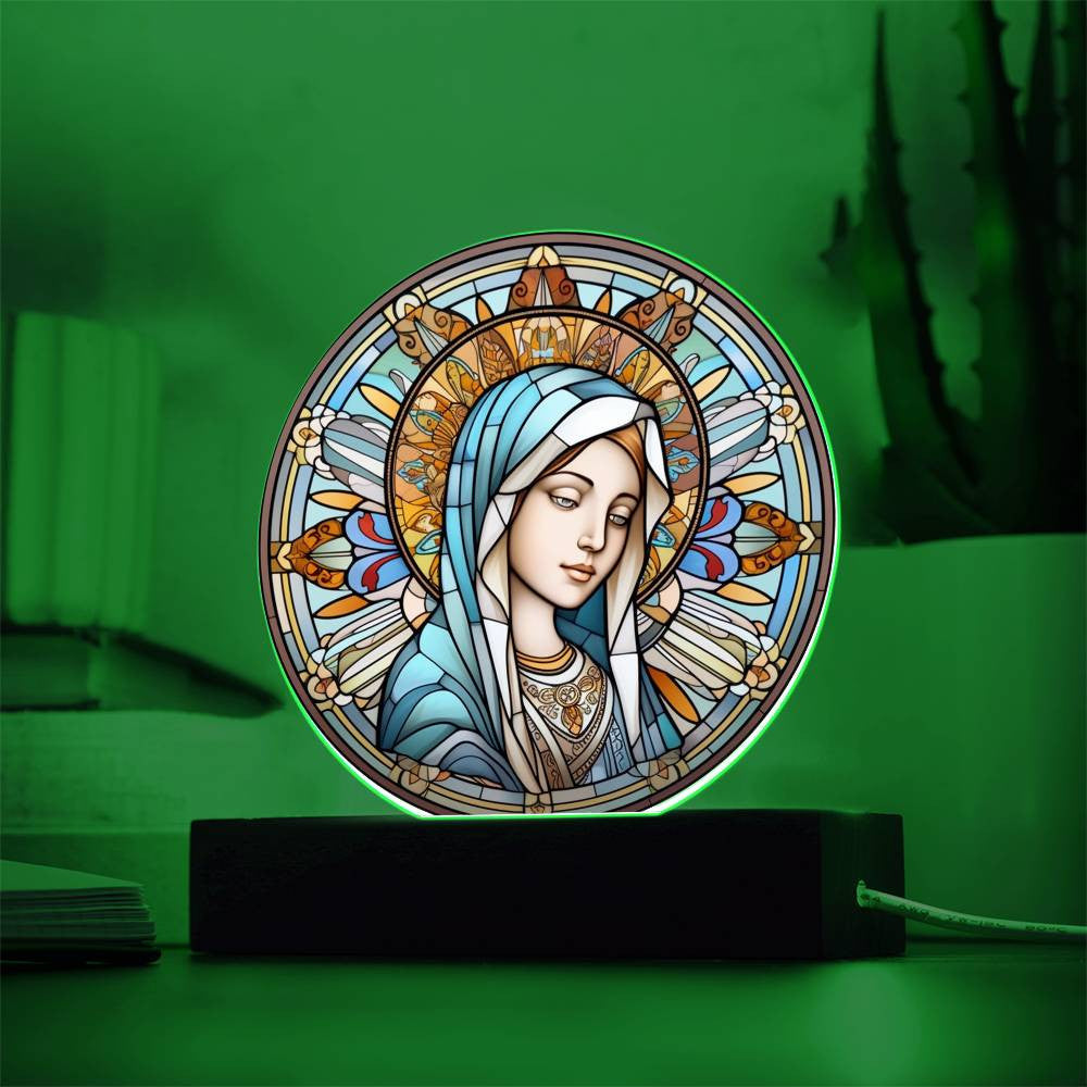 Blessed Virgin Mary Stained Glass Style Plaque