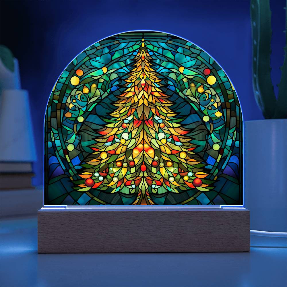Christmas Tree Stained Glass Style Acrylic Dome Plaque