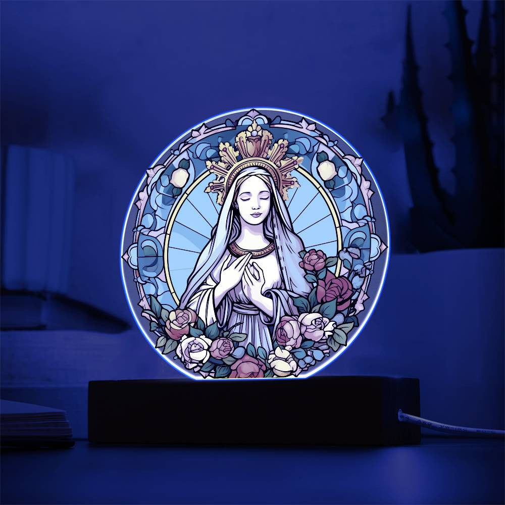 Blessed Virgin Mary Modern Stained Glass Style Plaque