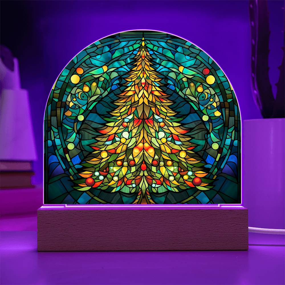 Christmas Tree Stained Glass Style Acrylic Dome Plaque
