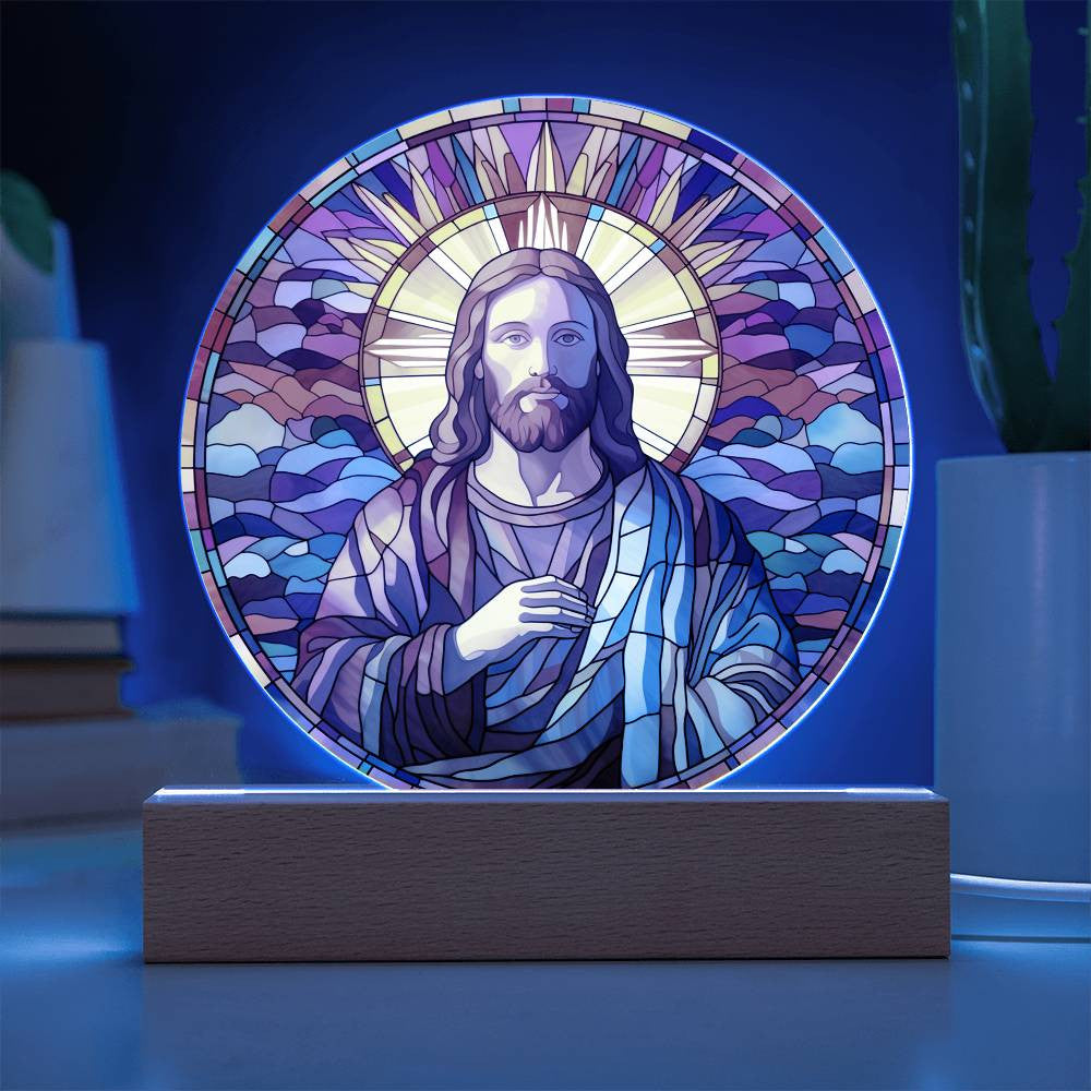 Jesus and His Sheep Stained Glass Style Plaque