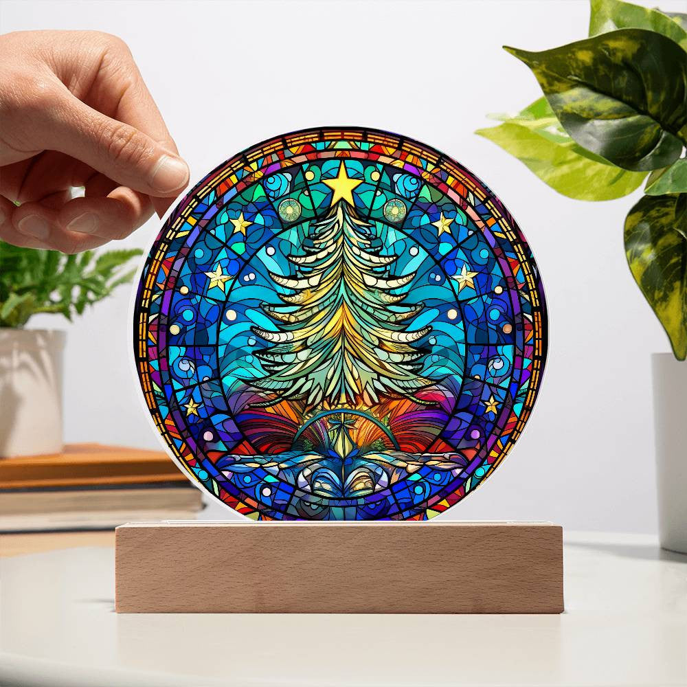Christmas Tree Stained Glass Style Plaque