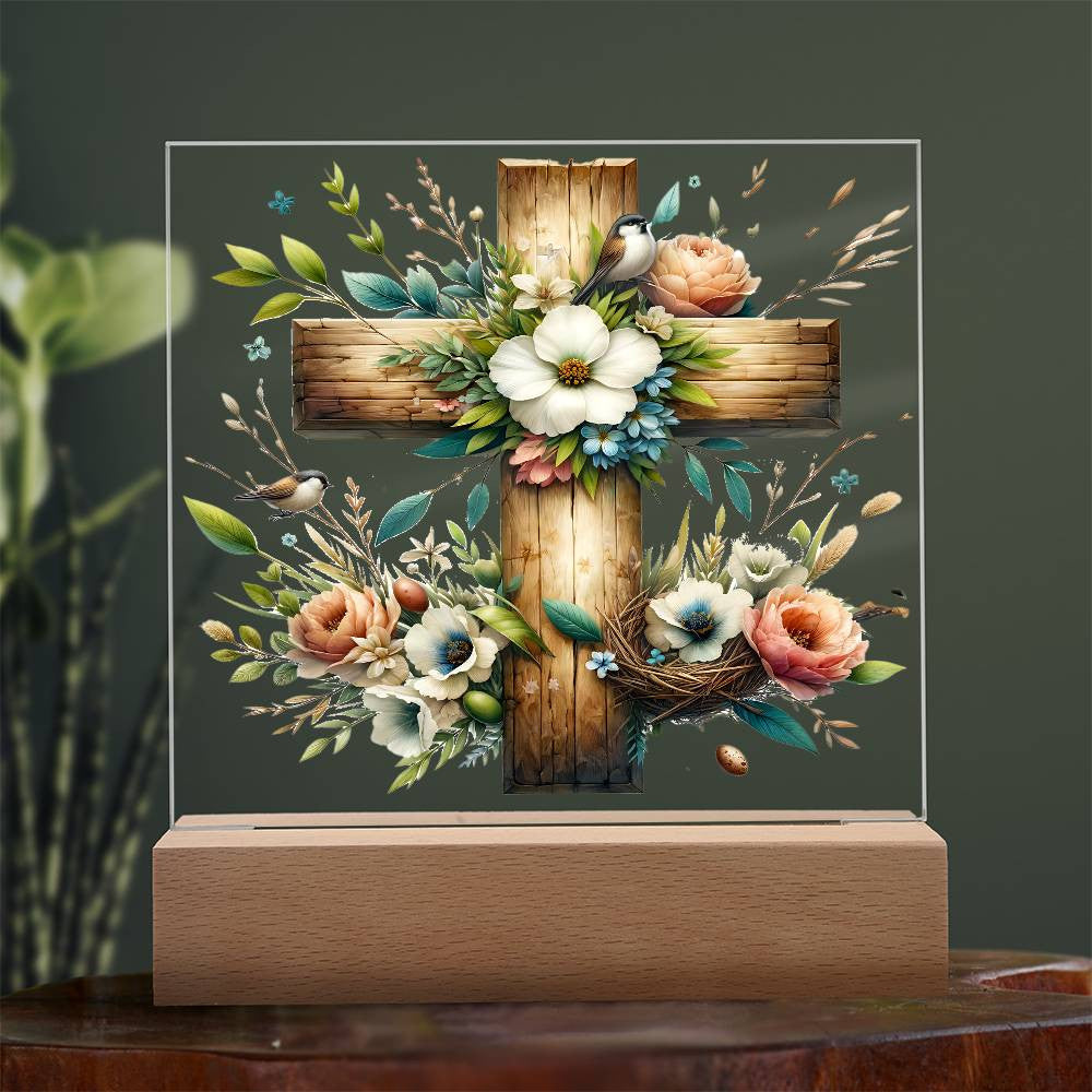 Floral Wooden Cross Plaque