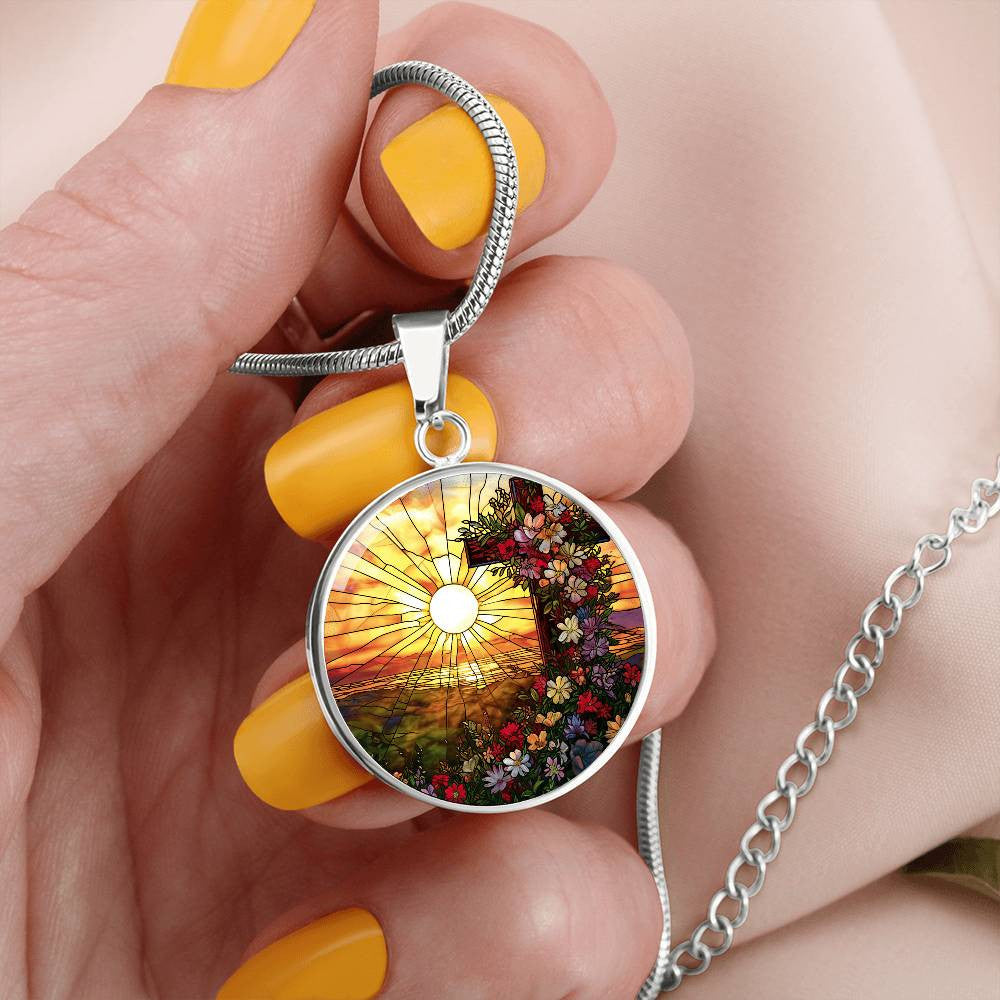 Modern Stained Glass Look Orthodox Cross Necklace