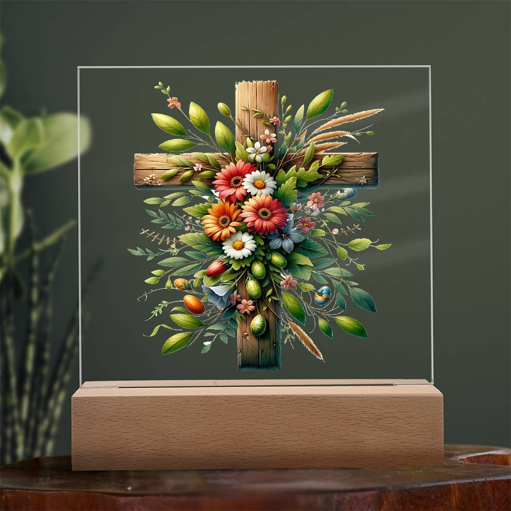 Wooden Cross Floral Acrylic Plaque