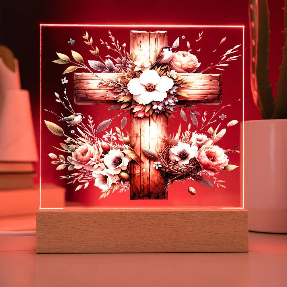 Floral Wooden Cross Plaque