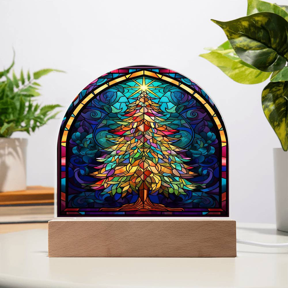 Christmas Tree Stained Glass Style Acrylic Dome Plaque