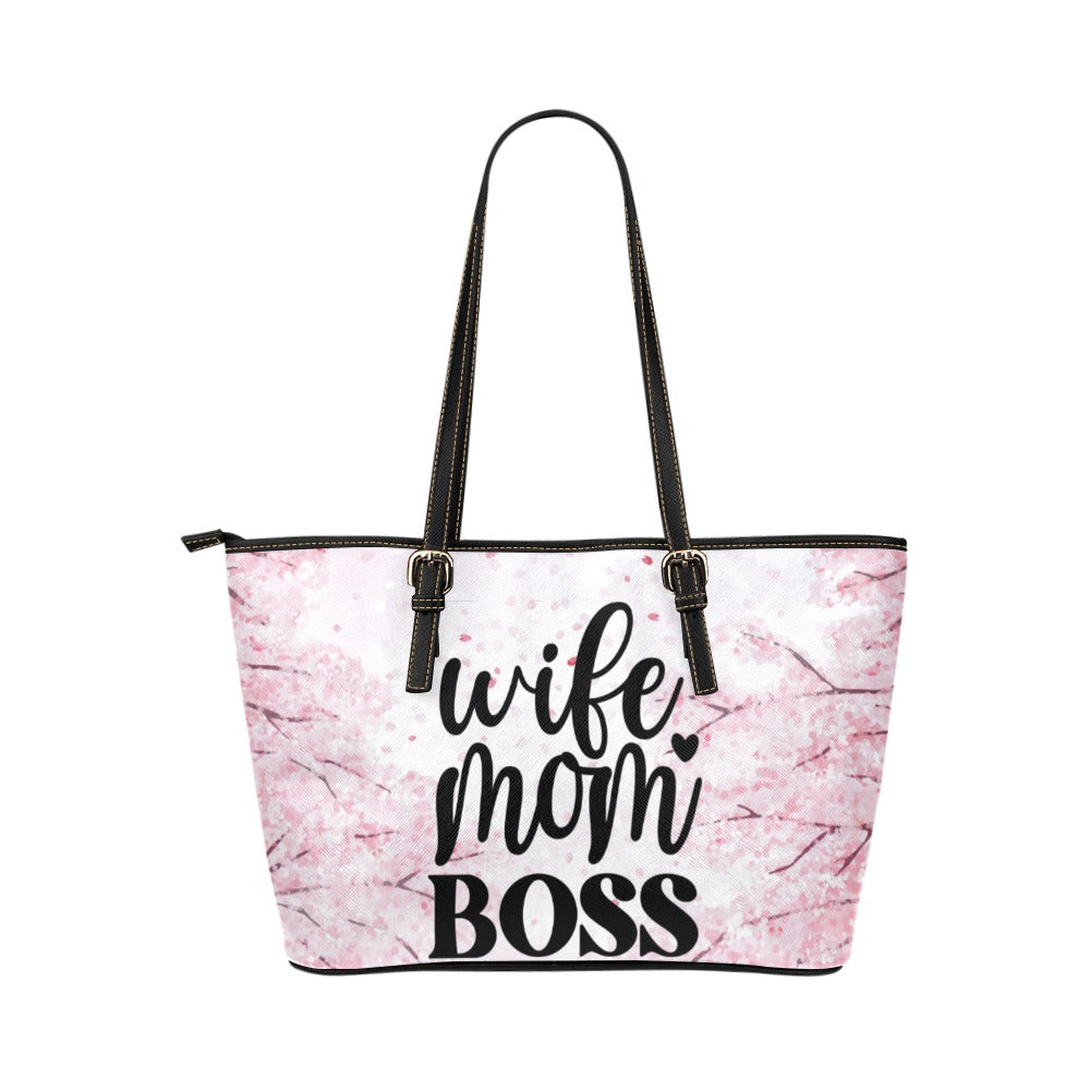 Wife Mom Boss Leather Tote Bag