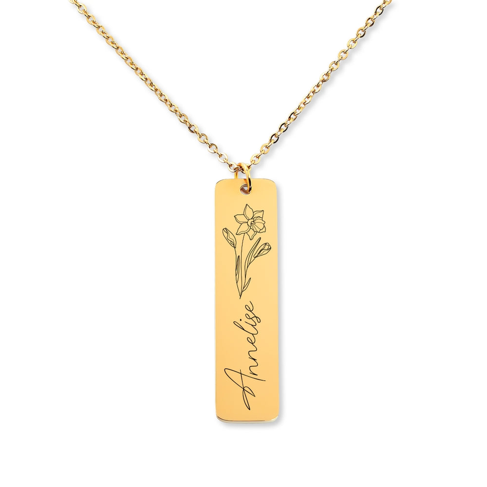 Name & Birthflower Horizontal Necklace