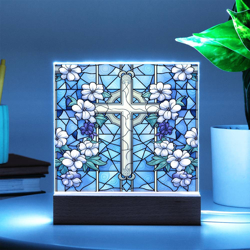 Stained Glass Cross Plaque