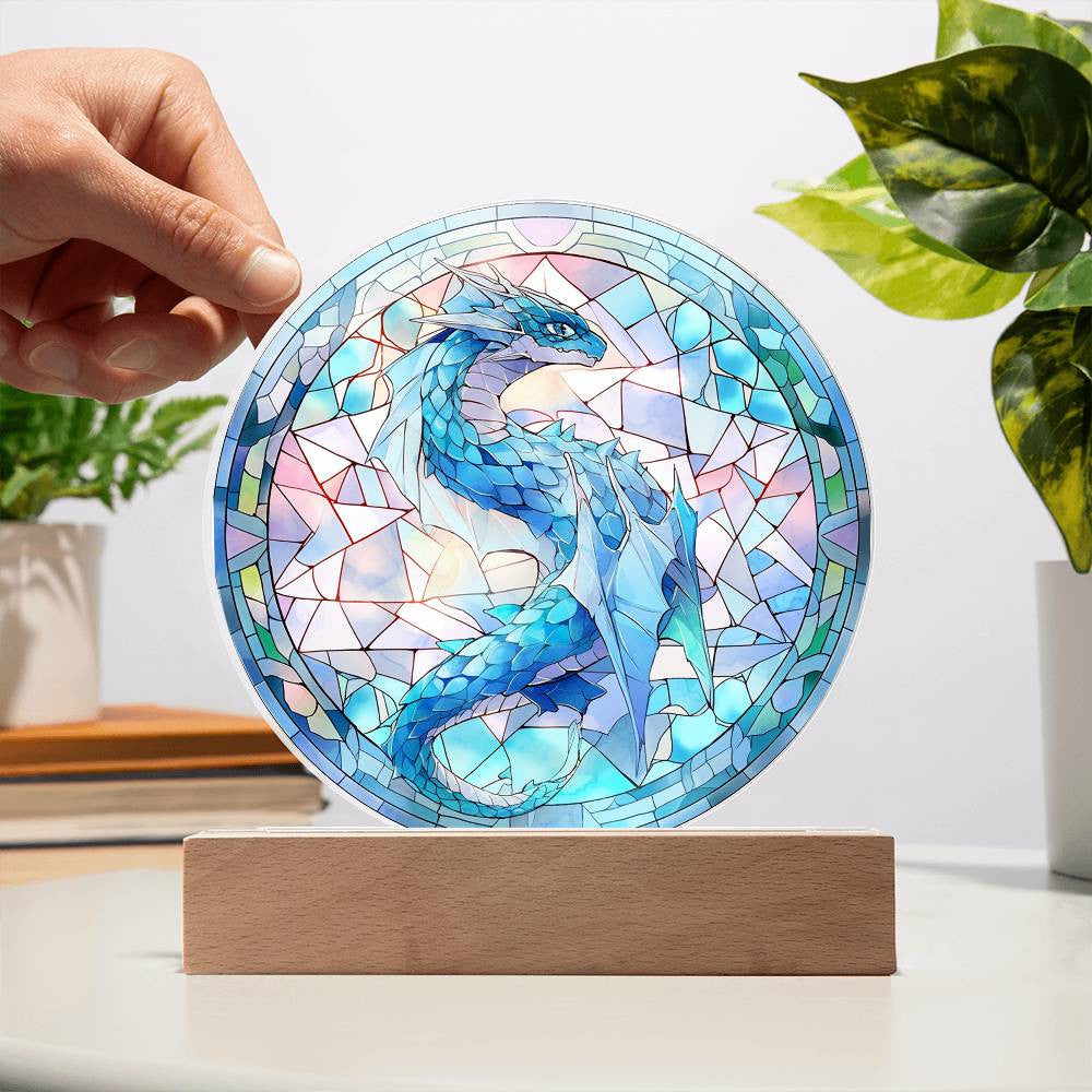 Blue Dragon Stained Glass Plaque and Nightlight