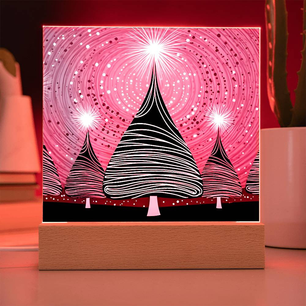 Pink Christmas Trees Acrylic Square Plaques