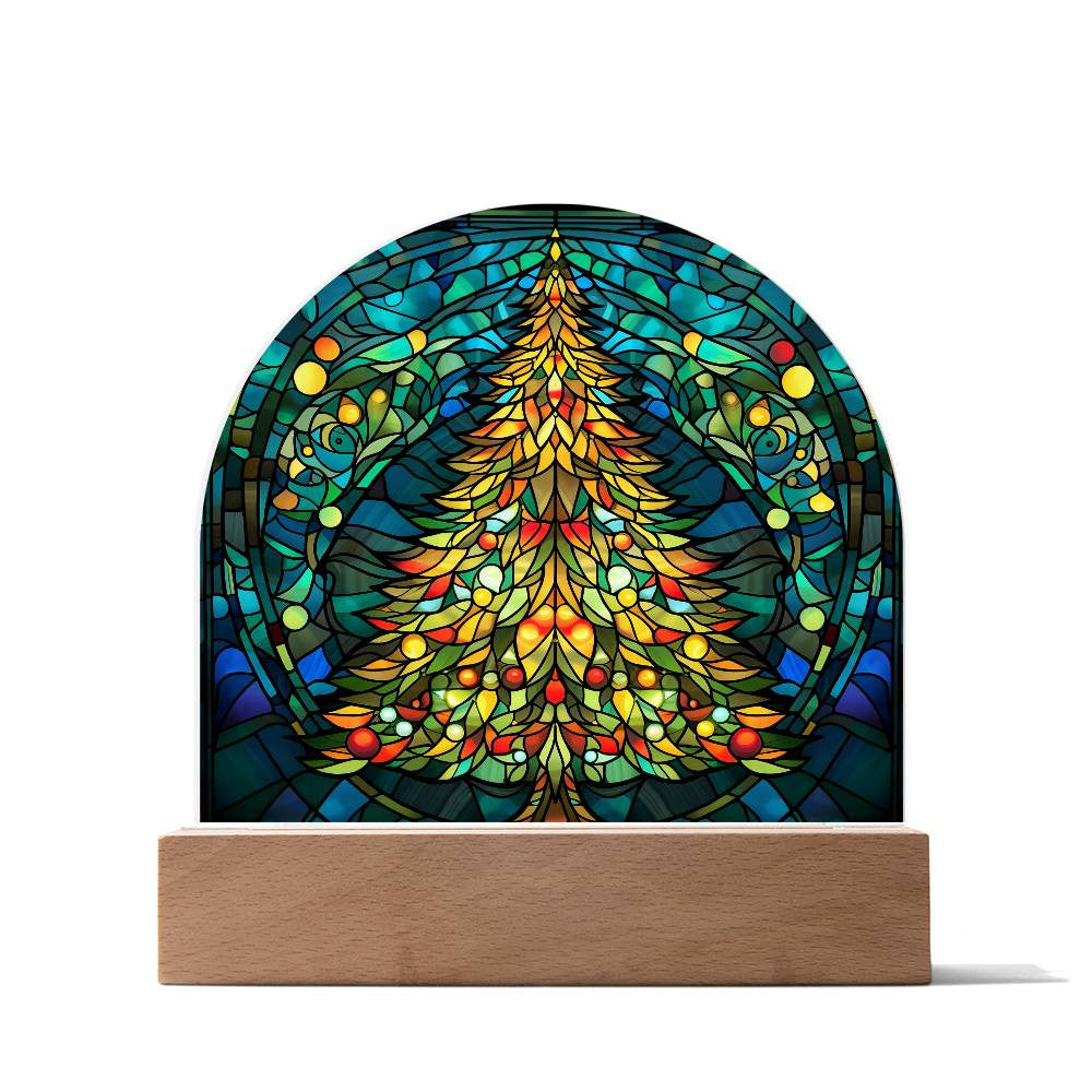 Christmas Tree Stained Glass Style Acrylic Dome Plaque