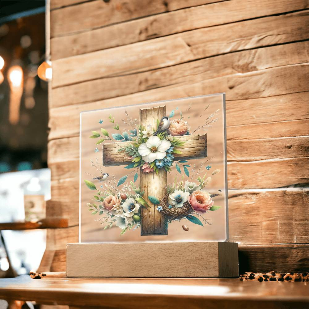 Floral Wooden Cross Plaque