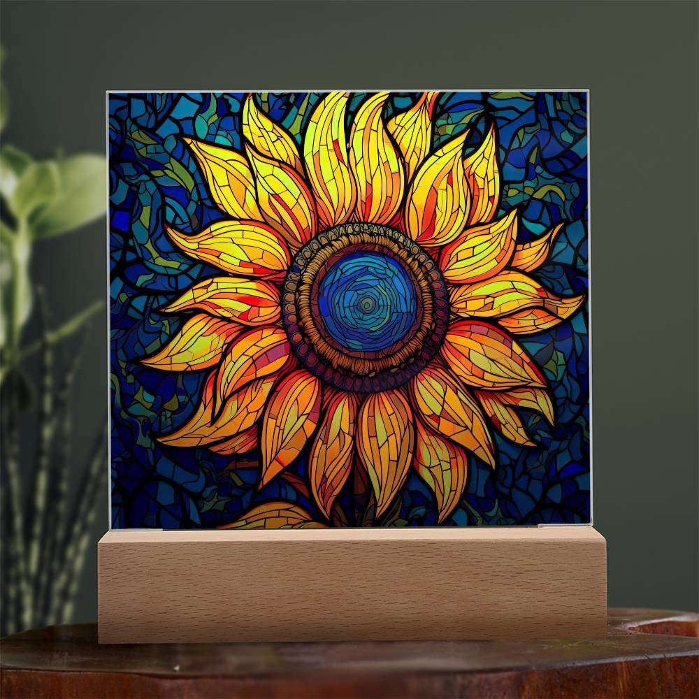 Sunflower Stained Glass Style Acrylic Square Plaque