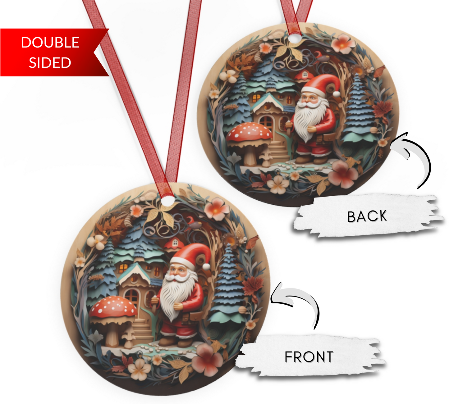 3D Santa Gnome Plaque and Ornament