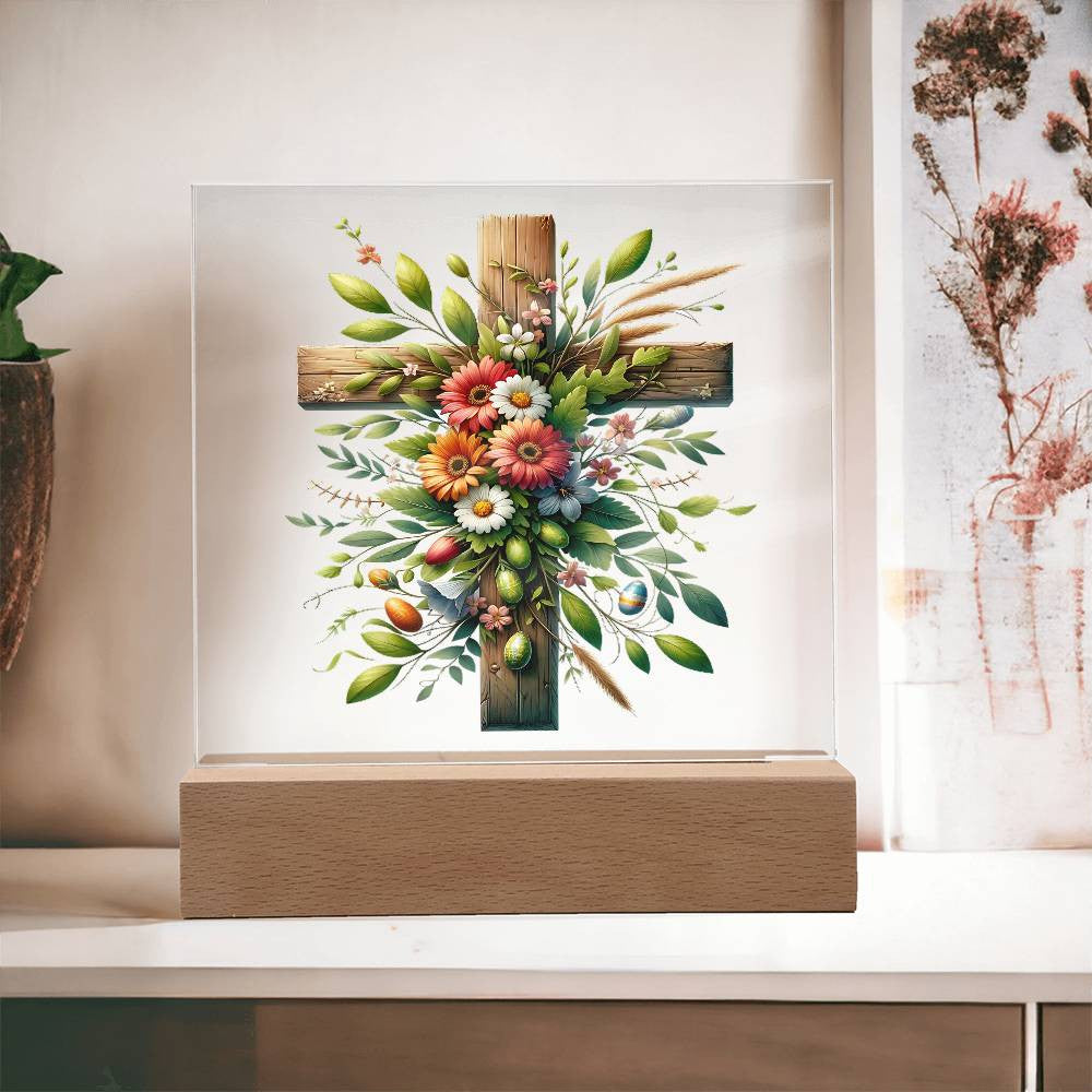 Wooden Cross Floral Acrylic Plaque