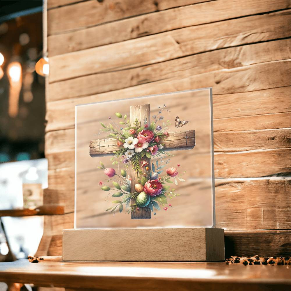 Wooden Cross Easter Plaque